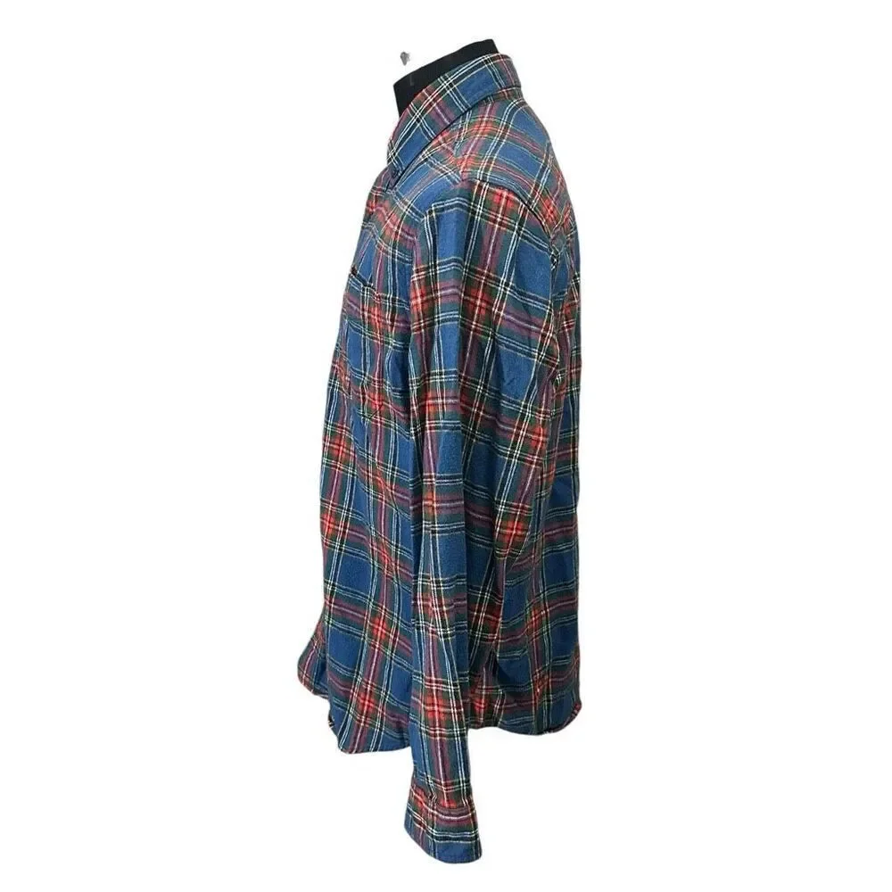 L.L. Bean Blue Scotch Red Blue‎ Plaid LS Top Cotton Flannel Traditional Fit sz M